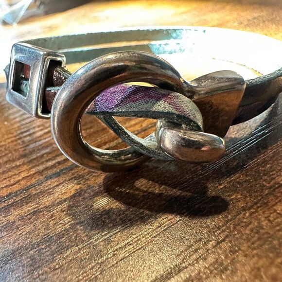 Leather Watercolor Teal Hippie Bracelet, Double Wrap, Belt Buckle Silver Clasp, - Picture 4 of 10